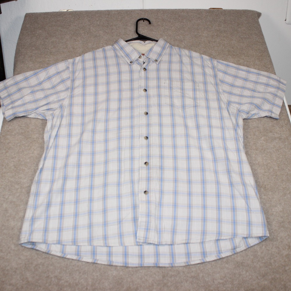 Wrangler Authentics Mens XL Blue Tan Plaid Cotton Short Sleeve Button Down Shirt